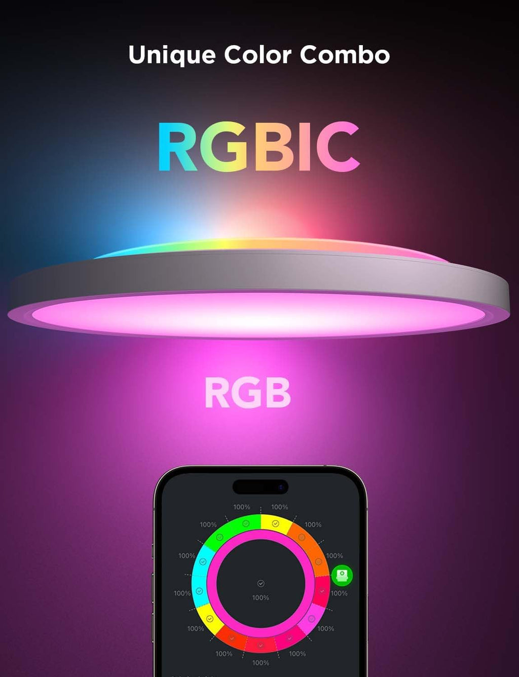 Govee Smart Ceiling Light, RGBIC LED Ceiling Light Fixture, 2400LM Flush Mount Light Fixture, DIY Colors, Works with Alexa, 2200K-6500K Ceiling Lights for Bedroom, Living Room, 12 Inch, 1 Pack - Grand Goldman