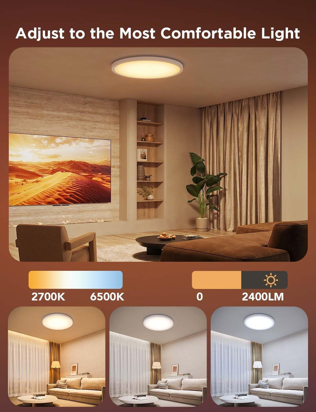 Govee Smart Ceiling Light, RGBIC LED Ceiling Light Fixture, 2400LM Flush Mount Light Fixture, DIY Colors, Works with Alexa, 2200K-6500K Ceiling Lights for Bedroom, Living Room, 12 Inch, 1 Pack - Grand Goldman