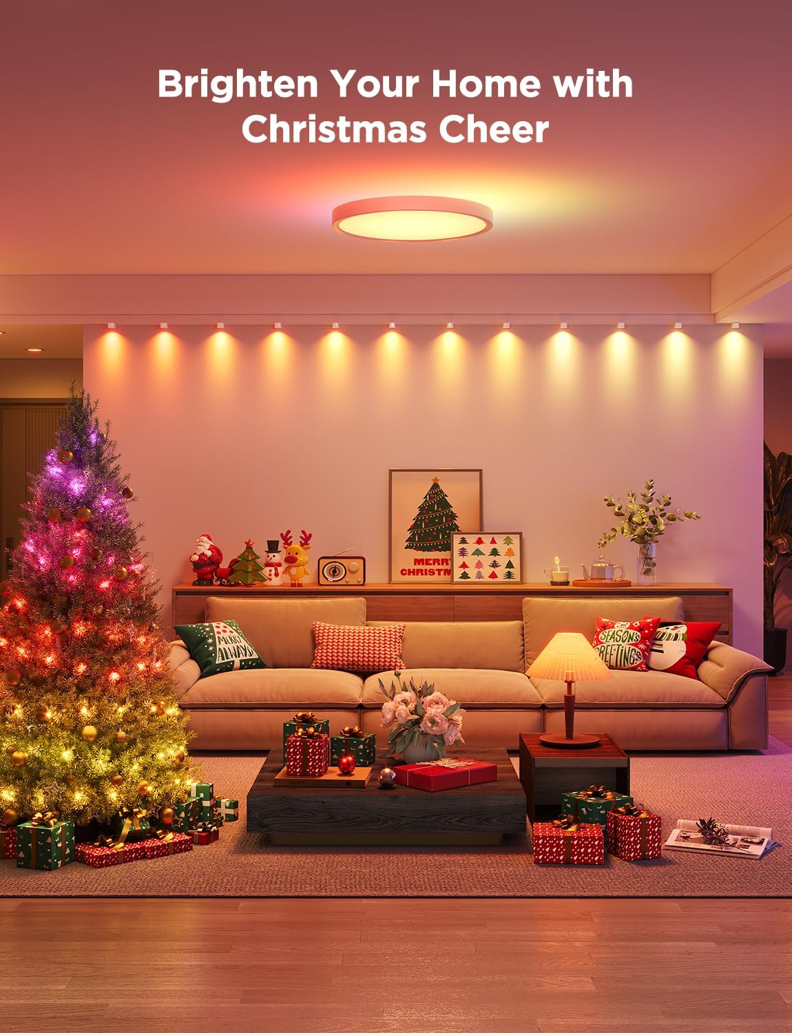 Govee Smart Ceiling Light, RGBIC LED Ceiling Light Fixture, 2400LM Flush Mount Light Fixture, DIY Colors, Works with Alexa, 2200K-6500K Ceiling Lights for Bedroom, Living Room, 12 Inch, 1 Pack - Grand Goldman