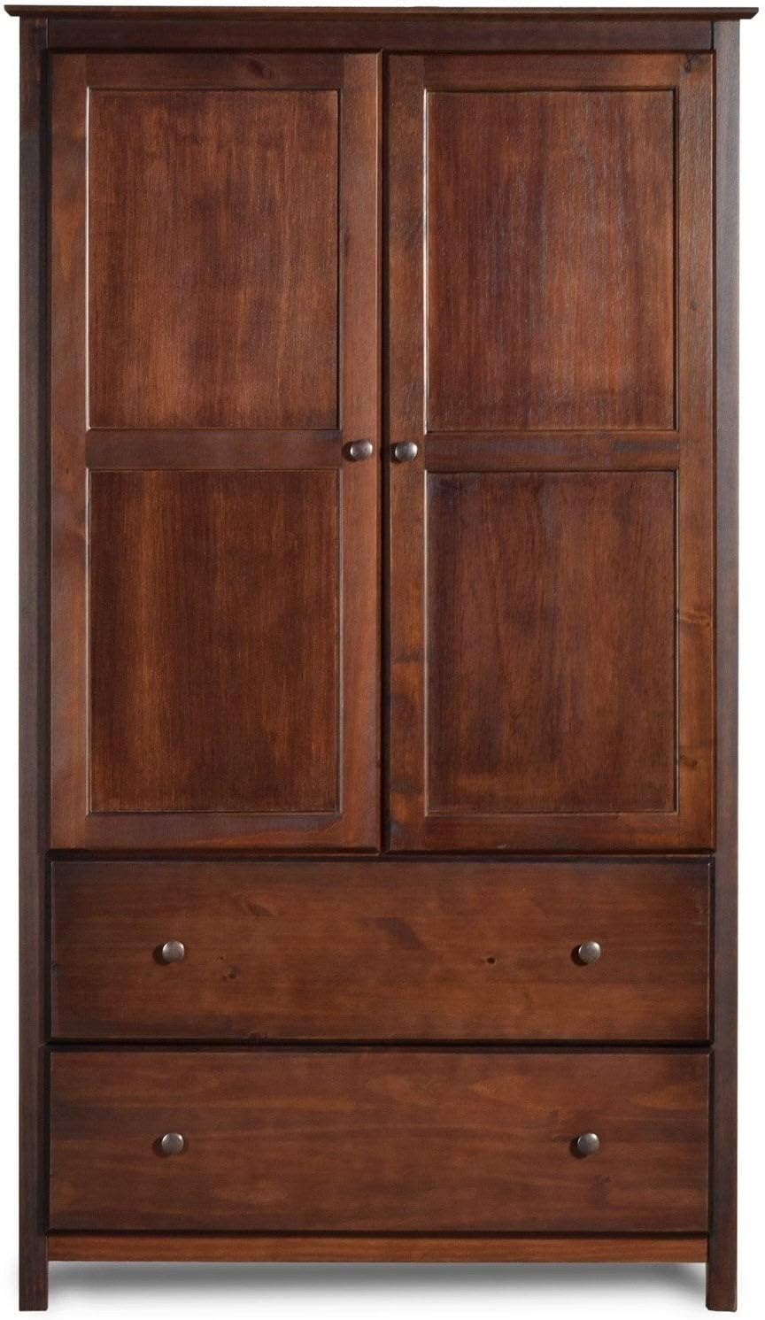Grain Wood Furniture Shaker 2-Door Wardrobe, Solid Wood with Expresso Finish - Grand Goldman