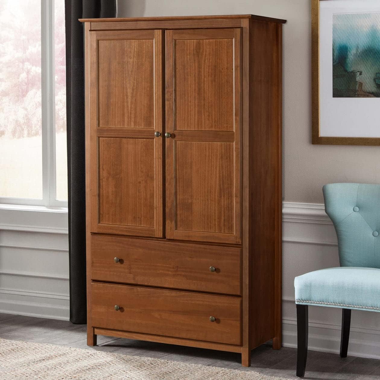 Grain Wood Furniture Shaker 2-Door Wardrobe, Solid Wood with Expresso Finish - Grand Goldman