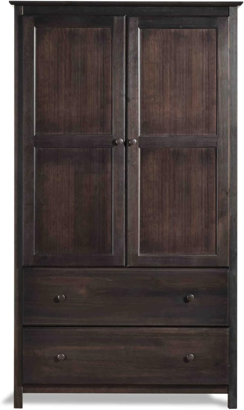 Grain Wood Furniture Shaker 2-Door Wardrobe, Solid Wood with Expresso Finish - Grand Goldman