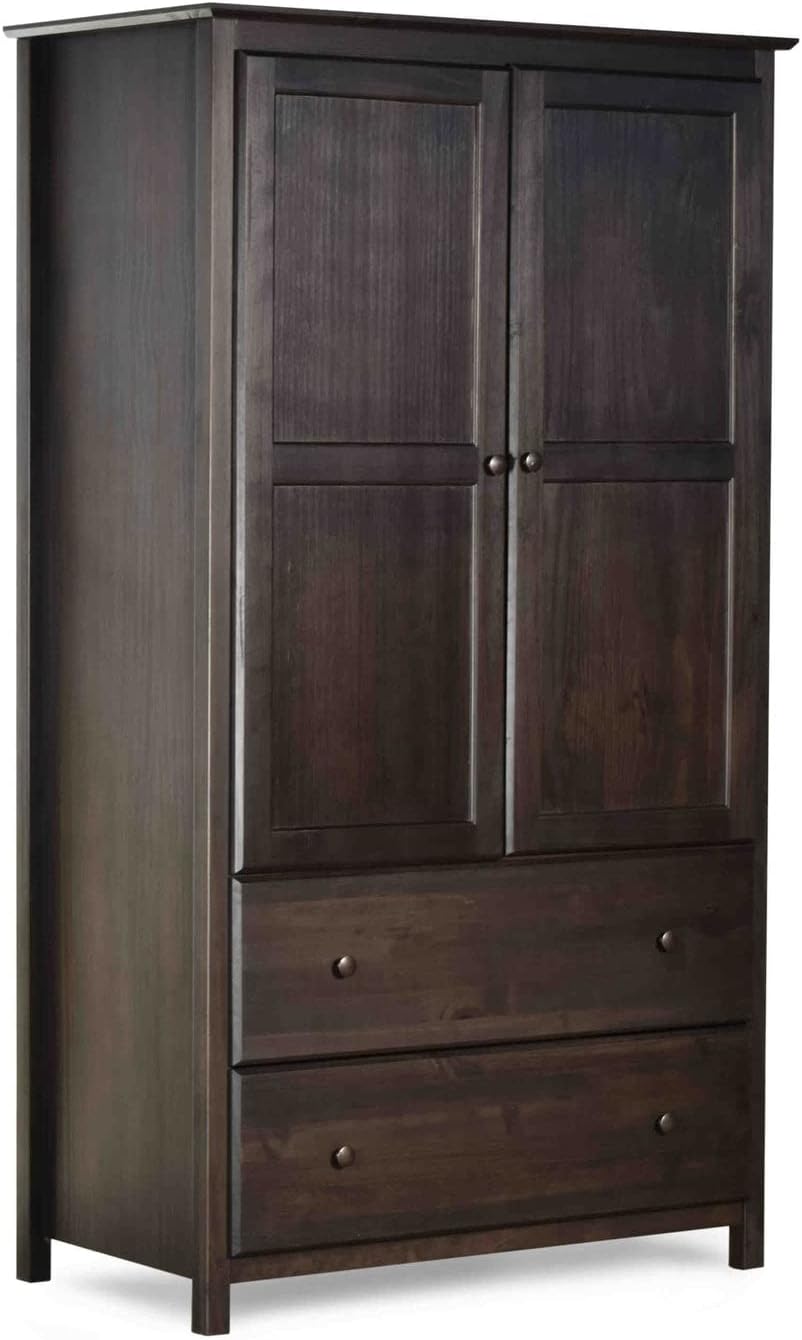 Grain Wood Furniture Shaker 2-Door Wardrobe, Solid Wood with Expresso Finish - Grand Goldman