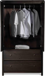 Grain Wood Furniture Shaker 2-Door Wardrobe, Solid Wood with Expresso Finish - Grand Goldman