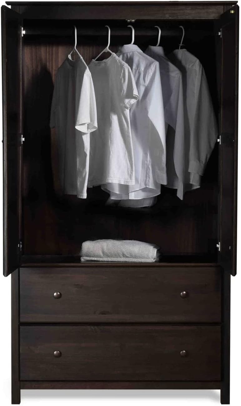 Grain Wood Furniture Shaker 2-Door Wardrobe, Solid Wood with Expresso Finish - Grand Goldman