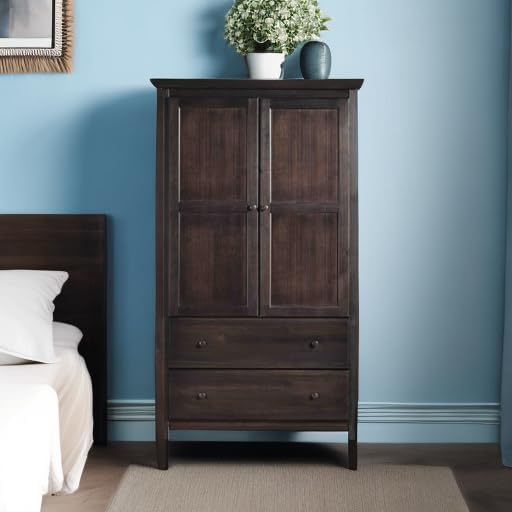 Grain Wood Furniture Shaker 2-Door Wardrobe, Solid Wood with Expresso Finish - Grand Goldman