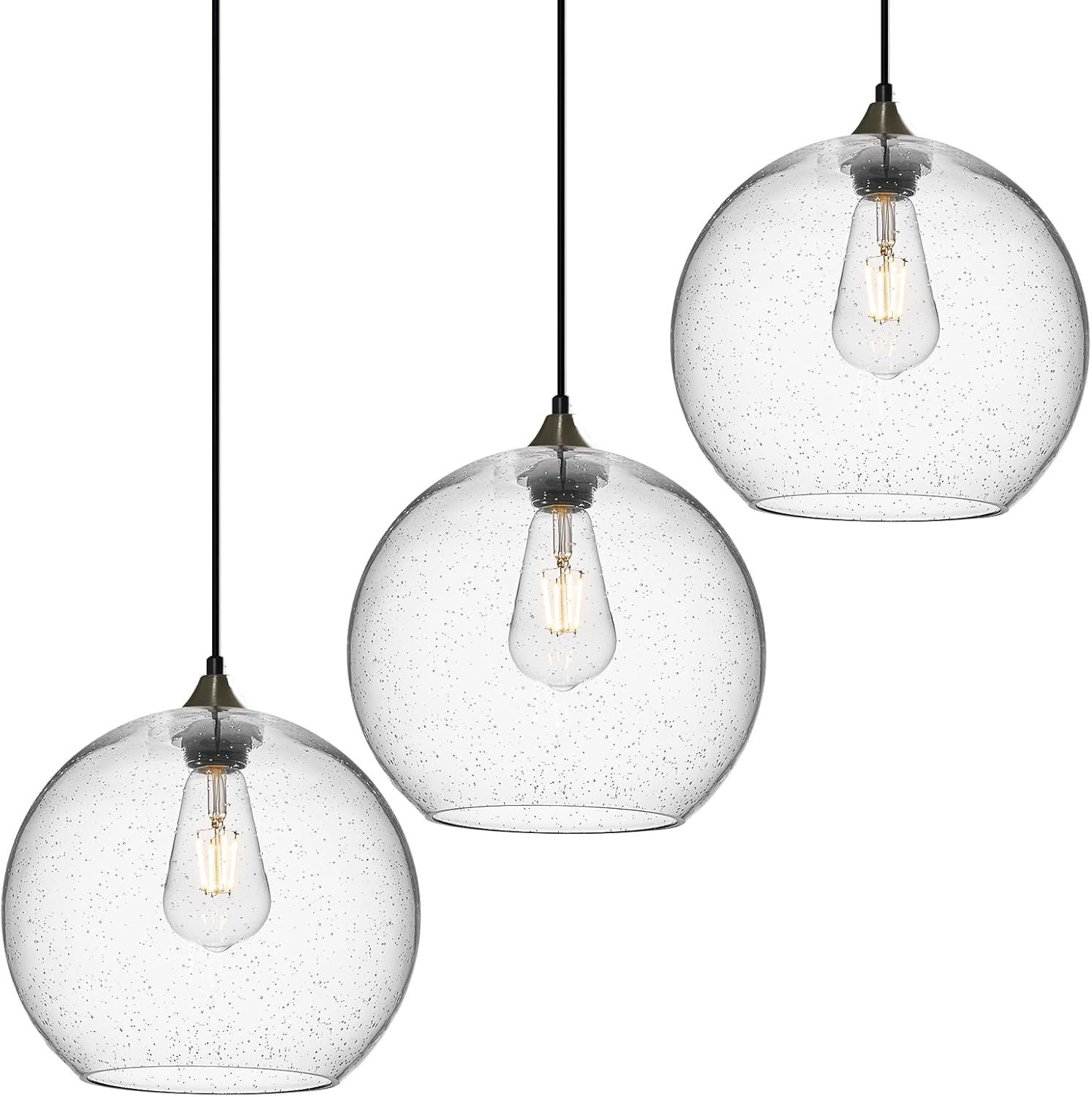 Gray Green Glass Pendant Lights Kitchen Island Lighting Globe Pendant Light Fixtures Modern Pendant Lighting for Kitchen Island Bedroom Living Dining Room Light Fixture(5.9in, 3-Pack) - Grand Goldman