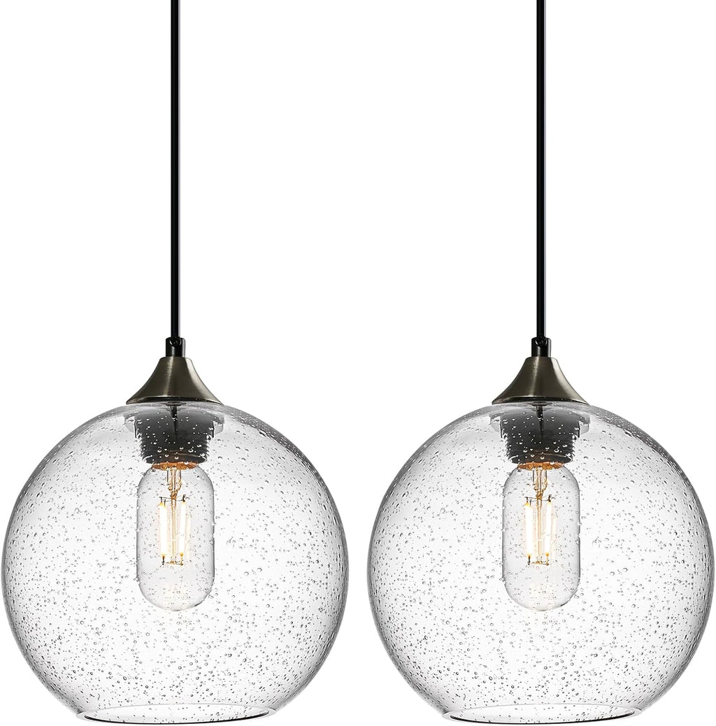 Gray Green Glass Pendant Lights Kitchen Island Lighting Globe Pendant Light Fixtures Modern Pendant Lighting for Kitchen Island Bedroom Living Dining Room Light Fixture(5.9in, 3-Pack) - Grand Goldman