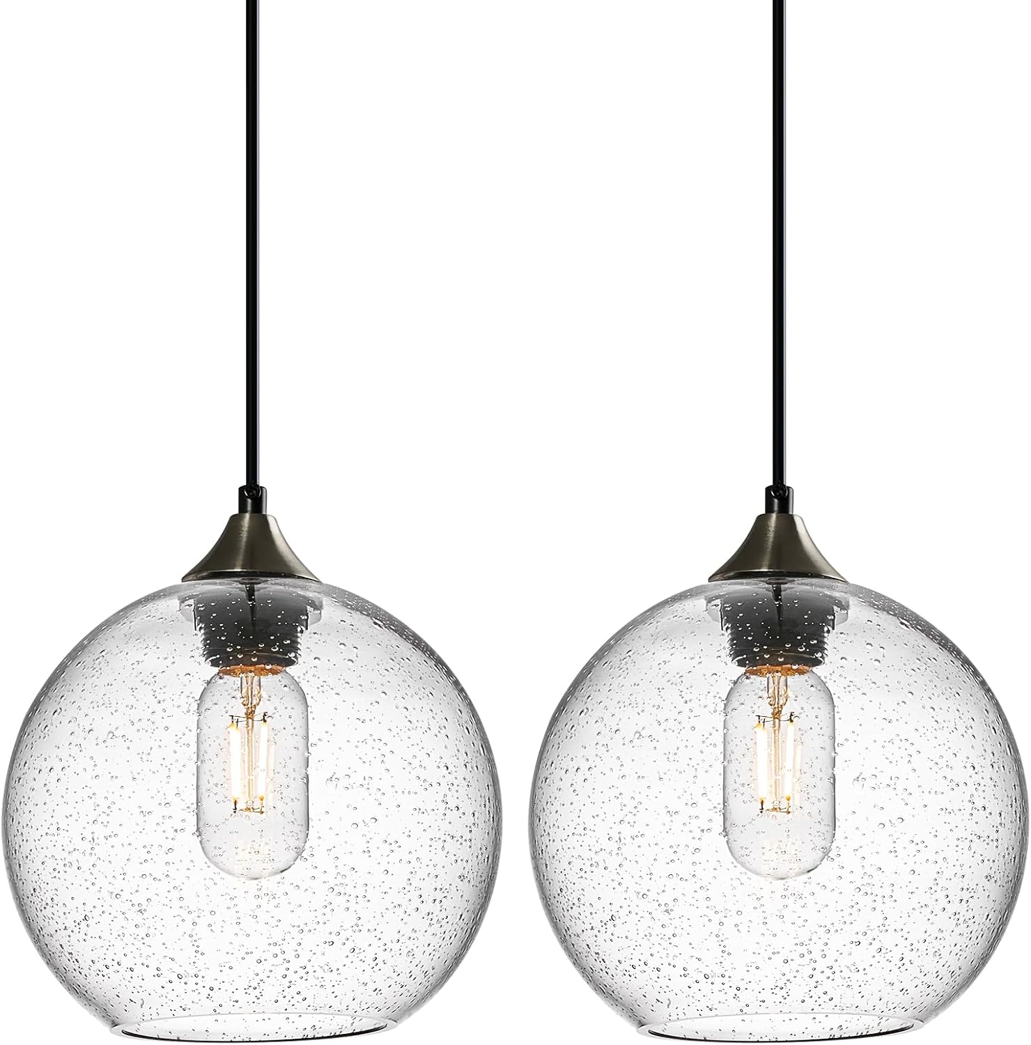 Gray Green Glass Pendant Lights Kitchen Island Lighting Globe Pendant Light Fixtures Modern Pendant Lighting for Kitchen Island Bedroom Living Dining Room Light Fixture(5.9in, 3-Pack) - Grand Goldman