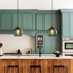 Gray Green Glass Pendant Lights Kitchen Island Lighting Globe Pendant Light Fixtures Modern Pendant Lighting for Kitchen Island Bedroom Living Dining Room Light Fixture(5.9in, 3-Pack) - Grand Goldman