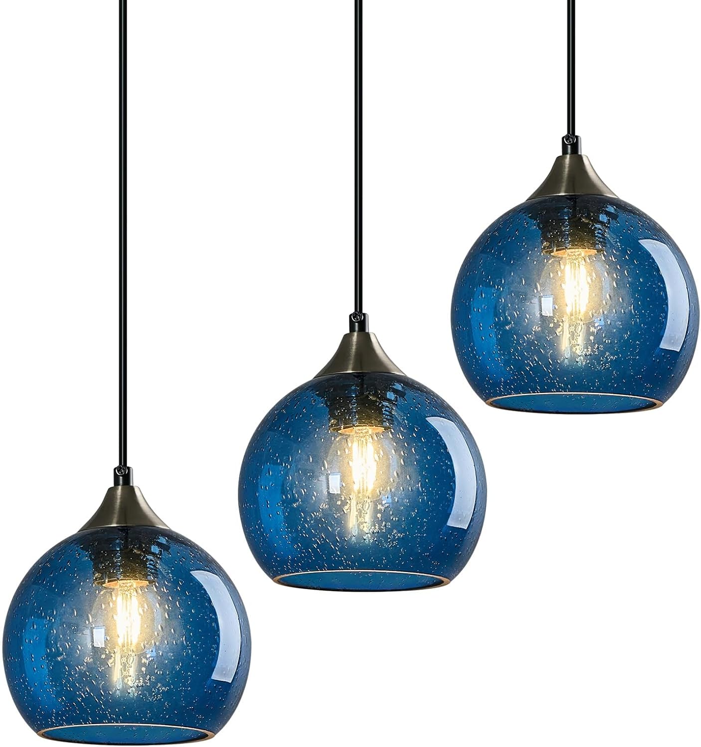 Gray Green Glass Pendant Lights Kitchen Island Lighting Globe Pendant Light Fixtures Modern Pendant Lighting for Kitchen Island Bedroom Living Dining Room Light Fixture(5.9in, 3-Pack) - Grand Goldman