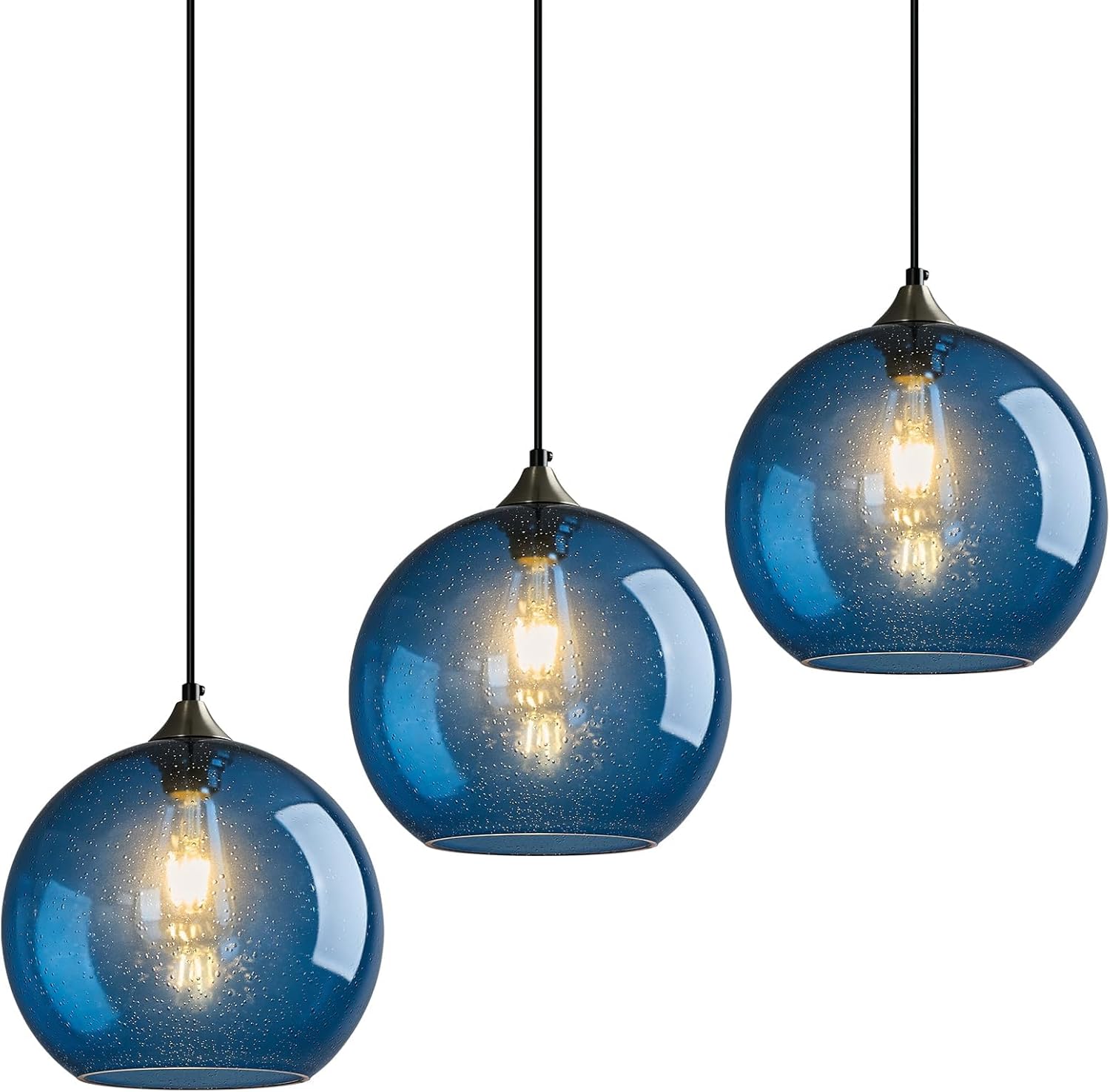 Gray Green Glass Pendant Lights Kitchen Island Lighting Globe Pendant Light Fixtures Modern Pendant Lighting for Kitchen Island Bedroom Living Dining Room Light Fixture(5.9in, 3-Pack) - Grand Goldman