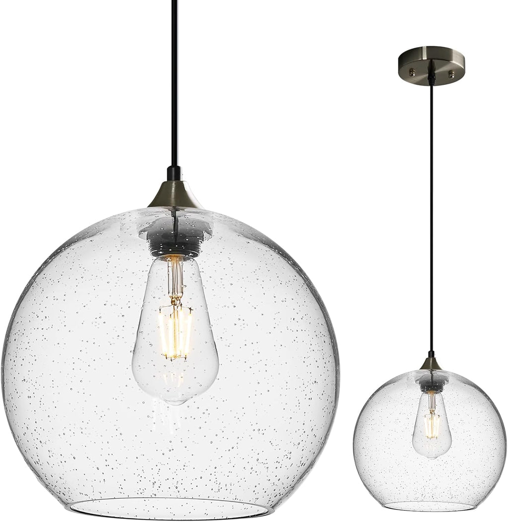 Gray Green Glass Pendant Lights Kitchen Island Lighting Globe Pendant Light Fixtures Modern Pendant Lighting for Kitchen Island Bedroom Living Dining Room Light Fixture(5.9in, 3-Pack) - Grand Goldman
