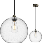 Gray Green Glass Pendant Lights Kitchen Island Lighting Globe Pendant Light Fixtures Modern Pendant Lighting for Kitchen Island Bedroom Living Dining Room Light Fixture(5.9in, 3-Pack) - Grand Goldman