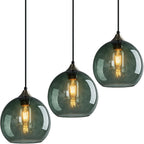 Gray Green Glass Pendant Lights Kitchen Island Lighting Globe Pendant Light Fixtures Modern Pendant Lighting for Kitchen Island Bedroom Living Dining Room Light Fixture(5.9in, 3-Pack) - Grand Goldman