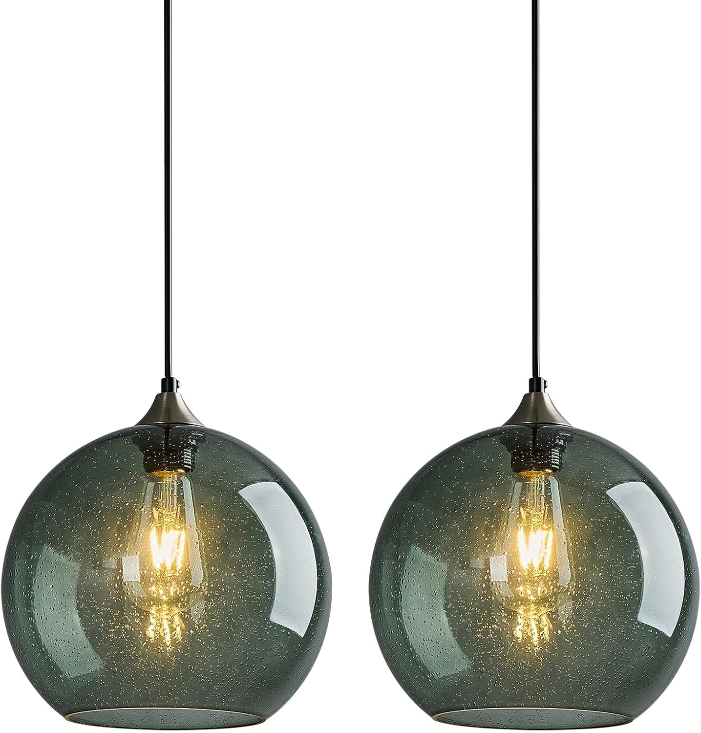 Gray Green Glass Pendant Lights Kitchen Island Lighting Globe Pendant Light Fixtures Modern Pendant Lighting for Kitchen Island Bedroom Living Dining Room Light Fixture(5.9in, 3-Pack) - Grand Goldman