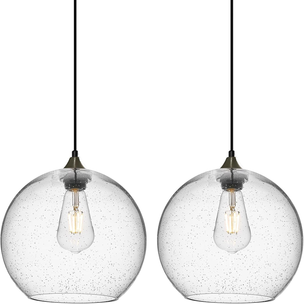 Gray Green Glass Pendant Lights Kitchen Island Lighting Globe Pendant Light Fixtures Modern Pendant Lighting for Kitchen Island Bedroom Living Dining Room Light Fixture(5.9in, 3-Pack) - Grand Goldman