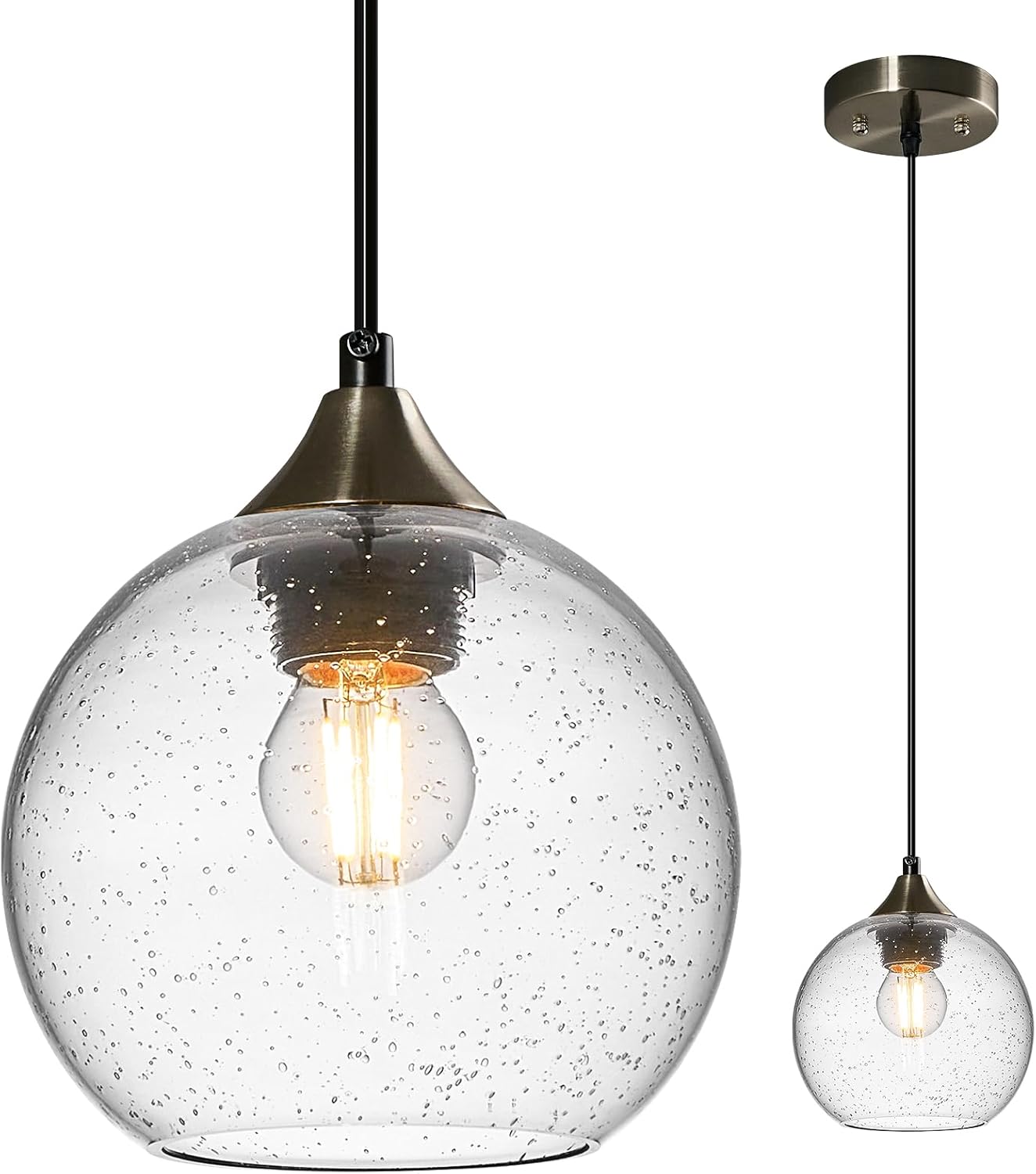 Gray Green Glass Pendant Lights Kitchen Island Lighting Globe Pendant Light Fixtures Modern Pendant Lighting for Kitchen Island Bedroom Living Dining Room Light Fixture(5.9in, 3-Pack) - Grand Goldman