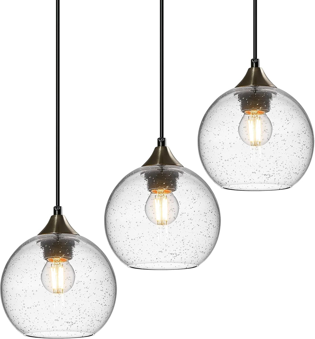 Gray Green Glass Pendant Lights Kitchen Island Lighting Globe Pendant Light Fixtures Modern Pendant Lighting for Kitchen Island Bedroom Living Dining Room Light Fixture(5.9in, 3-Pack) - Grand Goldman
