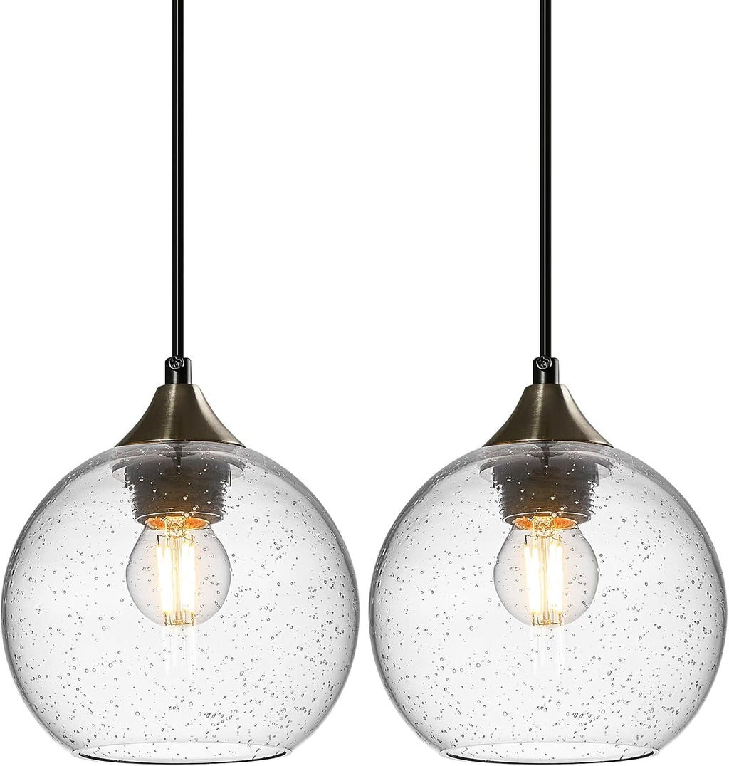 Gray Green Glass Pendant Lights Kitchen Island Lighting Globe Pendant Light Fixtures Modern Pendant Lighting for Kitchen Island Bedroom Living Dining Room Light Fixture(5.9in, 3-Pack) - Grand Goldman