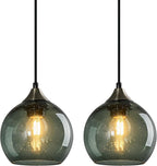 Gray Green Glass Pendant Lights Kitchen Island Lighting Globe Pendant Light Fixtures Modern Pendant Lighting for Kitchen Island Bedroom Living Dining Room Light Fixture(5.9in, 3-Pack) - Grand Goldman