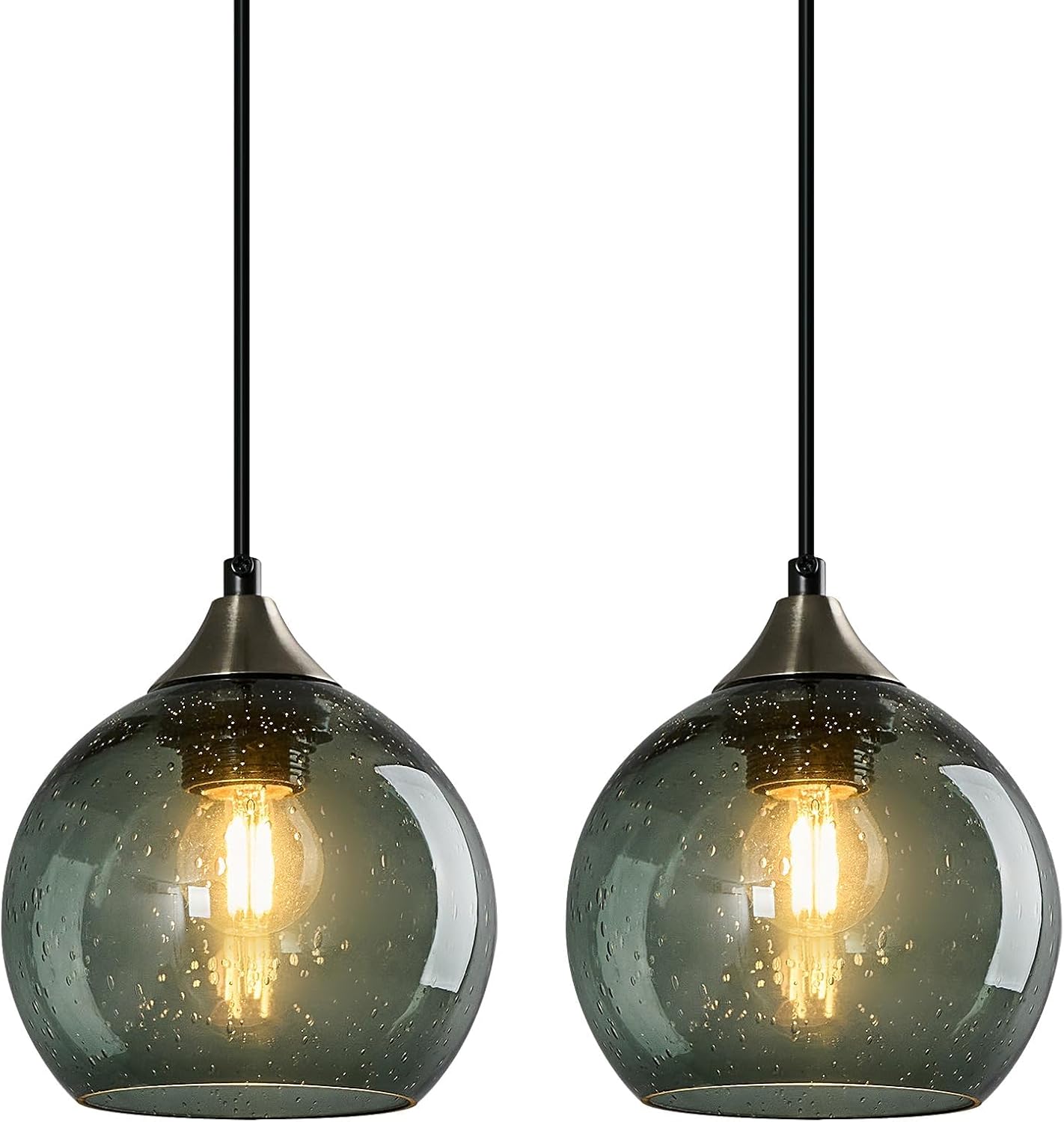 Gray Green Glass Pendant Lights Kitchen Island Lighting Globe Pendant Light Fixtures Modern Pendant Lighting for Kitchen Island Bedroom Living Dining Room Light Fixture(5.9in, 3-Pack) - Grand Goldman