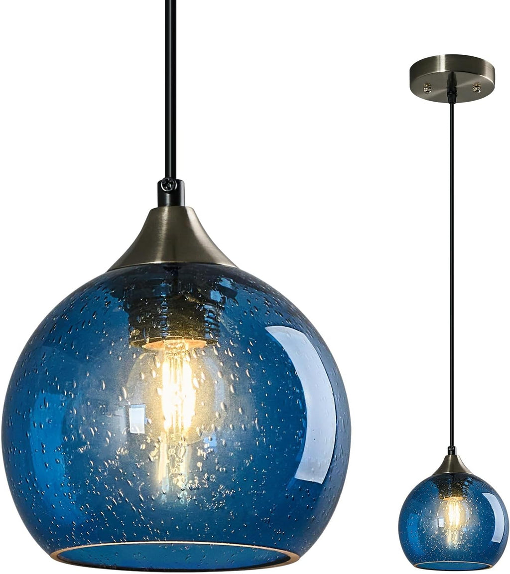 Gray Green Glass Pendant Lights Kitchen Island Lighting Globe Pendant Light Fixtures Modern Pendant Lighting for Kitchen Island Bedroom Living Dining Room Light Fixture(5.9in, 3-Pack) - Grand Goldman