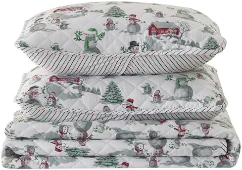 Great Bay Home 2-Piece Christmas Quilt Set with Shams. Reversible Bedspread Coverlet with Holiday Pattern. Holly Collection (Twin/Twin XL) - Grand Goldman