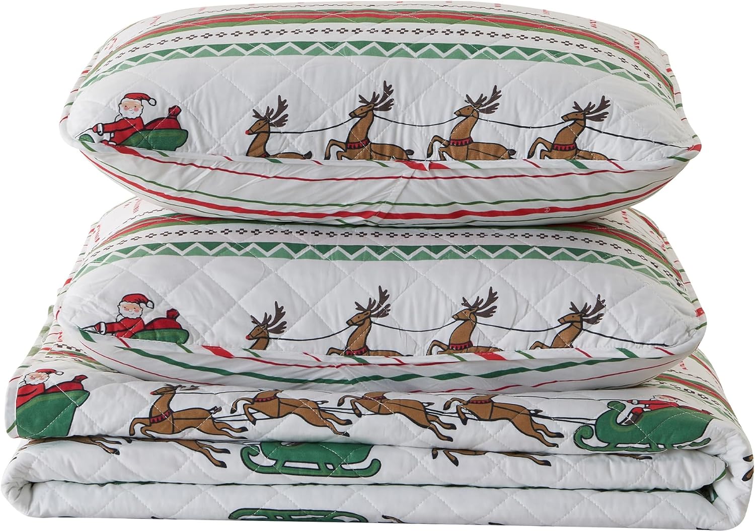 Great Bay Home 2-Piece Christmas Quilt Set with Shams. Reversible Bedspread Coverlet with Holiday Pattern. Holly Collection (Twin/Twin XL) - Grand Goldman