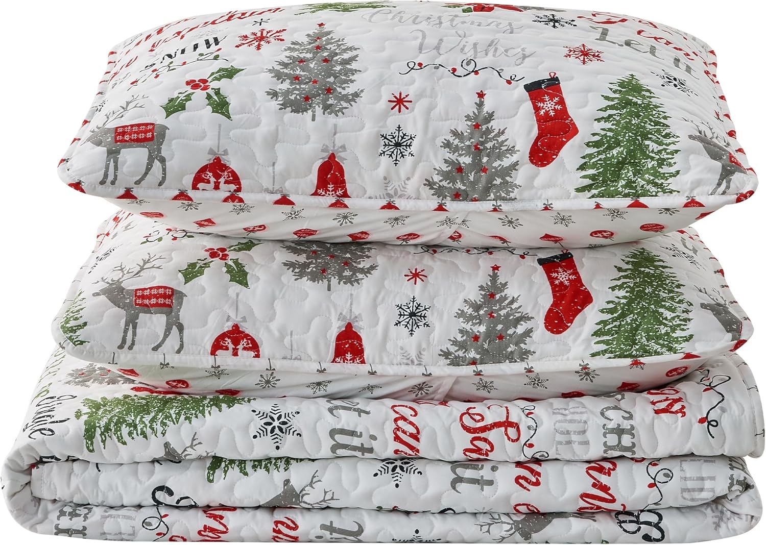 Great Bay Home 2-Piece Christmas Quilt Set with Shams. Reversible Bedspread Coverlet with Holiday Pattern. Holly Collection (Twin/Twin XL) - Grand Goldman