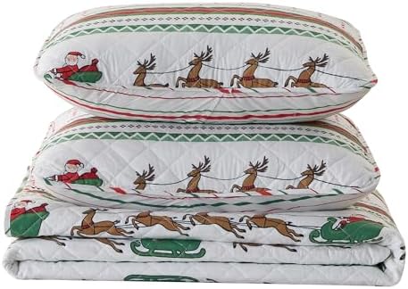 Great Bay Home 2-Piece Christmas Quilt Set with Shams. Reversible Bedspread Coverlet with Holiday Pattern. Holly Collection (Twin/Twin XL) - Grand Goldman