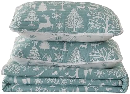 Great Bay Home 2-Piece Christmas Quilt Set with Shams. Reversible Bedspread Coverlet with Holiday Pattern. Holly Collection (Twin/Twin XL) - Grand Goldman