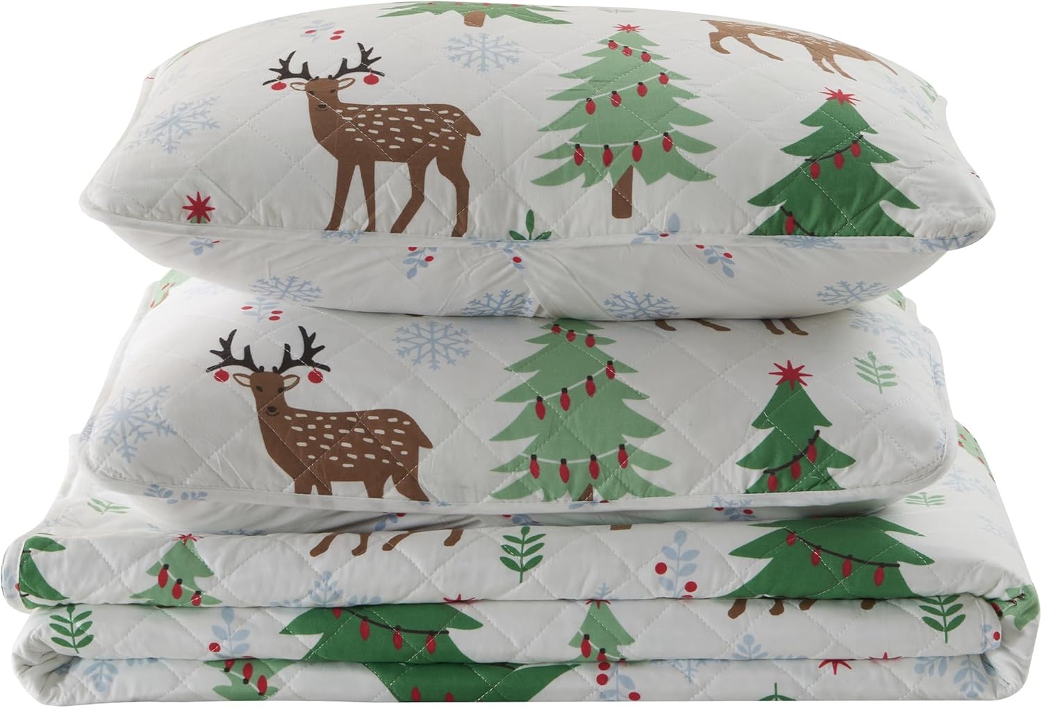 Great Bay Home 2-Piece Christmas Quilt Set with Shams. Reversible Bedspread Coverlet with Holiday Pattern. Holly Collection (Twin/Twin XL) - Grand Goldman