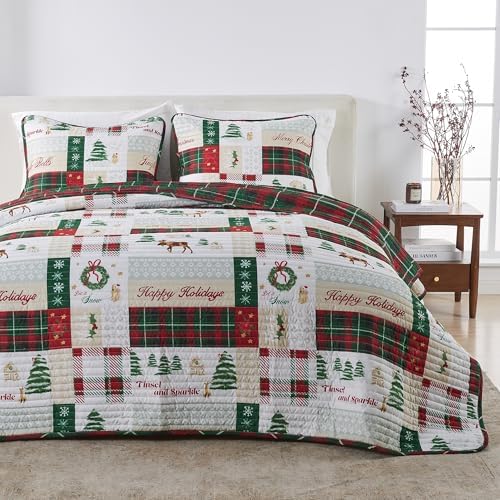 Great Bay Home 2-Piece Christmas Quilt Set with Shams. Reversible Bedspread Coverlet with Holiday Pattern. Holly Collection (Twin/Twin XL) - Grand Goldman