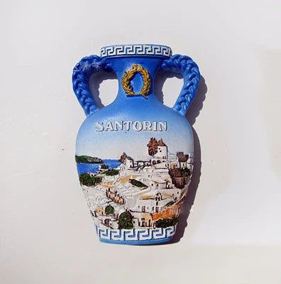Greece Santorini Mediterranean Water Bottle Tourism Commemorative Refrigerator Stickers 3D Vase Magnet for Fridge Decoration - Grand Goldman