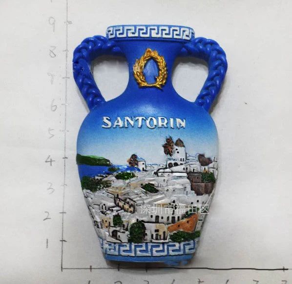 Greece Santorini Mediterranean Water Bottle Tourism Commemorative Refrigerator Stickers 3D Vase Magnet for Fridge Decoration - Grand Goldman