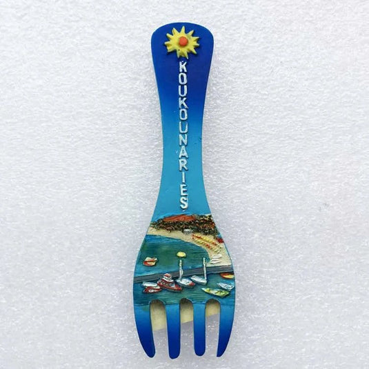 Greek Tourism Souvenir Spoon and Fork Shape Fridge Magnets Koukounaries Kukunaris Refrigerator Magnetic Stickers Travel Gifts - Grand Goldman
