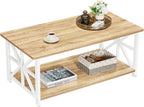 GreenForest Coffee Table for Living Room with Round Corners Farmhouse Style Center Table with Storage Shelf 39 Inch Space Saving Easy Assembly Gray Wash - Grand Goldman