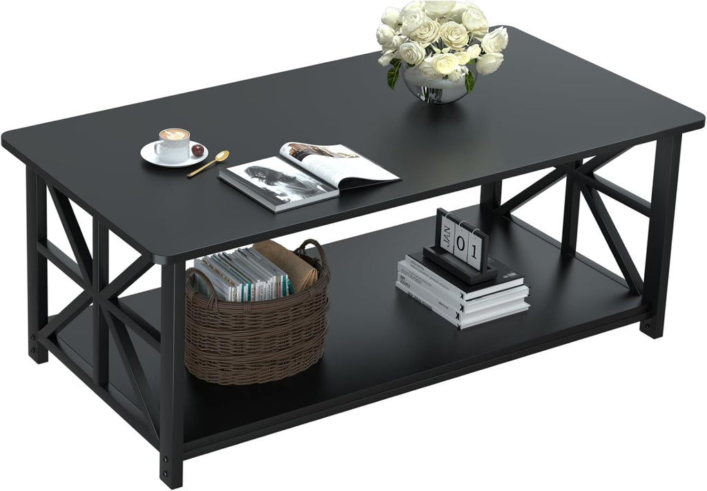 GreenForest Coffee Table for Living Room with Round Corners Farmhouse Style Center Table with Storage Shelf 39 Inch Space Saving Easy Assembly Gray Wash - Grand Goldman