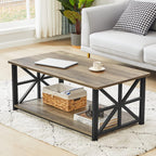 GreenForest Coffee Table for Living Room with Round Corners Farmhouse Style Center Table with Storage Shelf 39 Inch Space Saving Easy Assembly Gray Wash - Grand Goldman