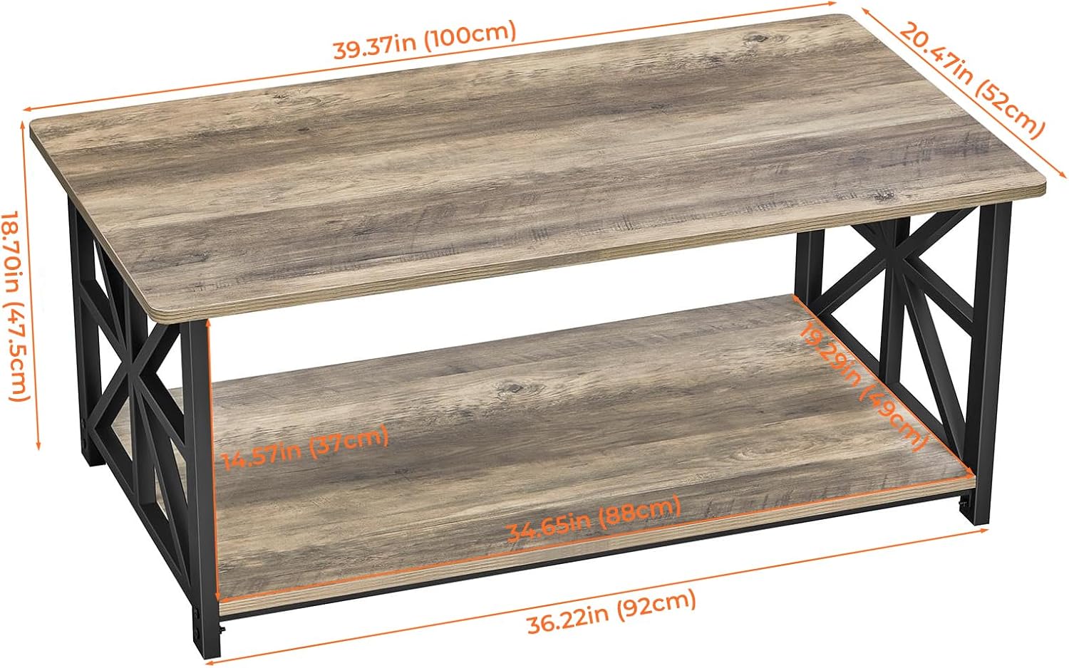 GreenForest Coffee Table for Living Room with Round Corners Farmhouse Style Center Table with Storage Shelf 39 Inch Space Saving Easy Assembly Gray Wash - Grand Goldman