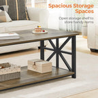 GreenForest Coffee Table for Living Room with Round Corners Farmhouse Style Center Table with Storage Shelf 39 Inch Space Saving Easy Assembly Gray Wash - Grand Goldman