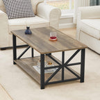 GreenForest Coffee Table for Living Room with Round Corners Farmhouse Style Center Table with Storage Shelf 39 Inch Space Saving Easy Assembly Gray Wash - Grand Goldman