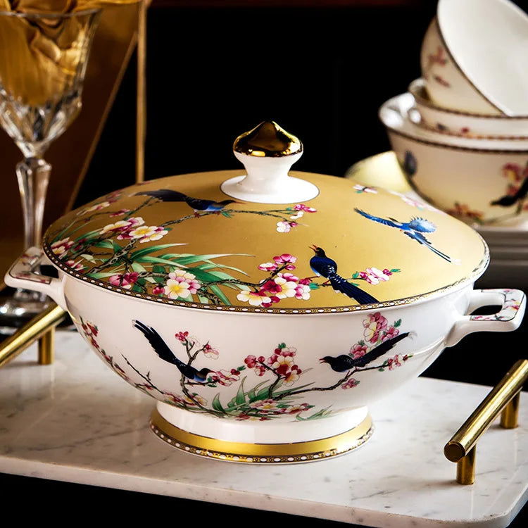 Guci Bowl and dish set household Jingdezhen Ceramic tableware  high-end luxury gold rimmed European bone china bowls plate - Grand Goldman