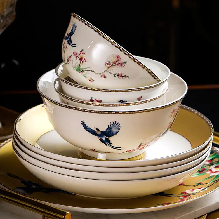 Guci Bowl and dish set household Jingdezhen Ceramic tableware  high-end luxury gold rimmed European bone china bowls plate - Grand Goldman