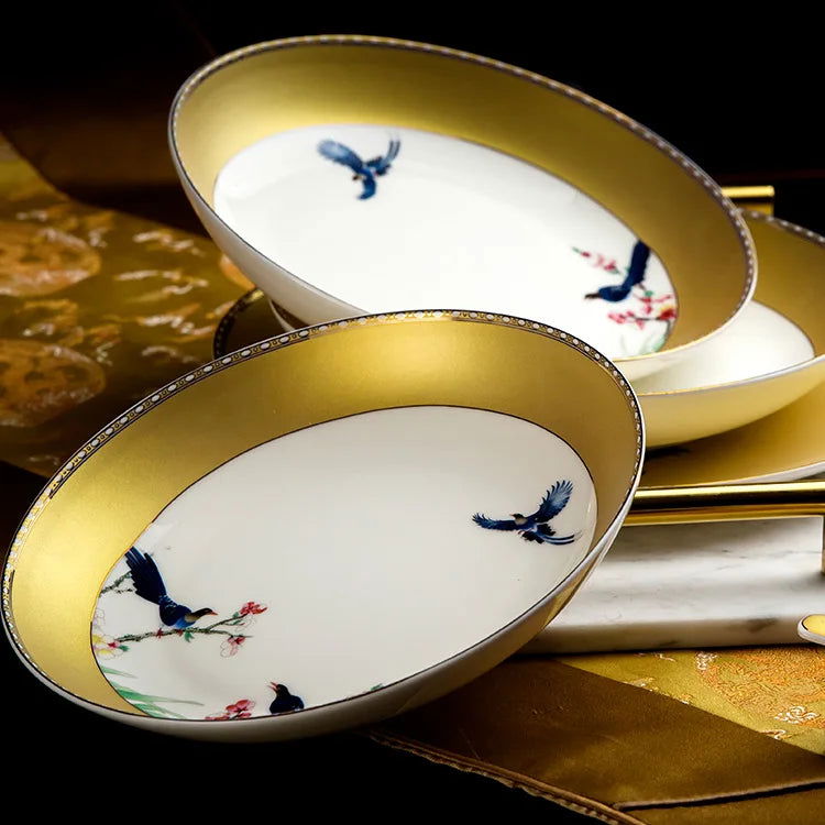 Guci Bowl and dish set household Jingdezhen Ceramic tableware  high-end luxury gold rimmed European bone china bowls plate - Grand Goldman