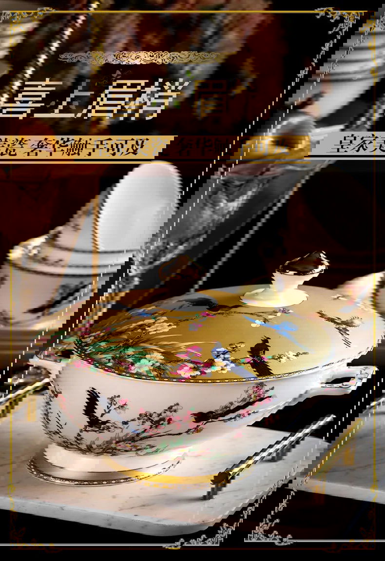 Guci Bowl and dish set household Jingdezhen Ceramic tableware  high-end luxury gold rimmed European bone china bowls plate - Grand Goldman