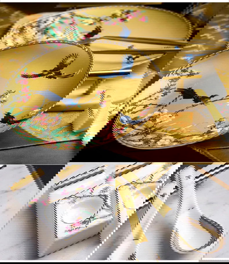 Guci Bowl and dish set household Jingdezhen Ceramic tableware  high-end luxury gold rimmed European bone china bowls plate - Grand Goldman