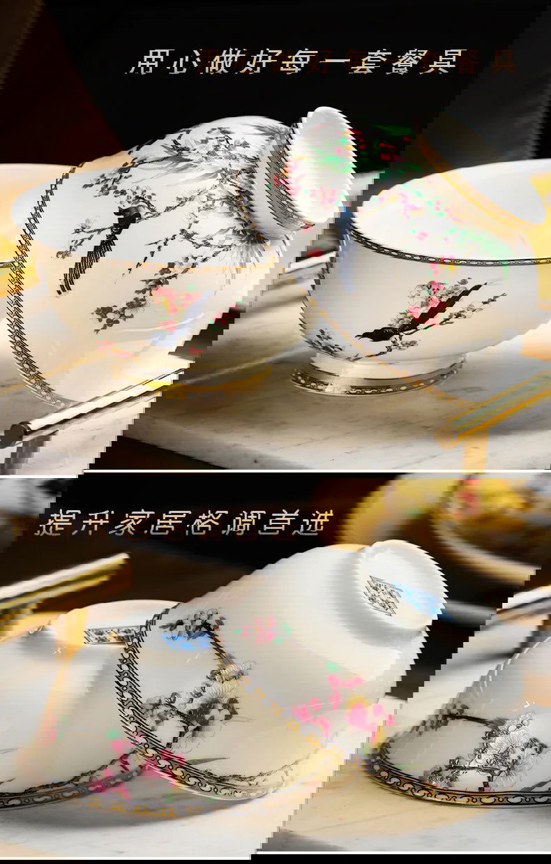 Guci Bowl and dish set household Jingdezhen Ceramic tableware  high-end luxury gold rimmed European bone china bowls plate - Grand Goldman
