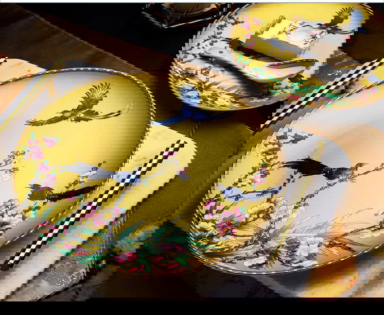 Guci Bowl and dish set household Jingdezhen Ceramic tableware  high-end luxury gold rimmed European bone china bowls plate - Grand Goldman